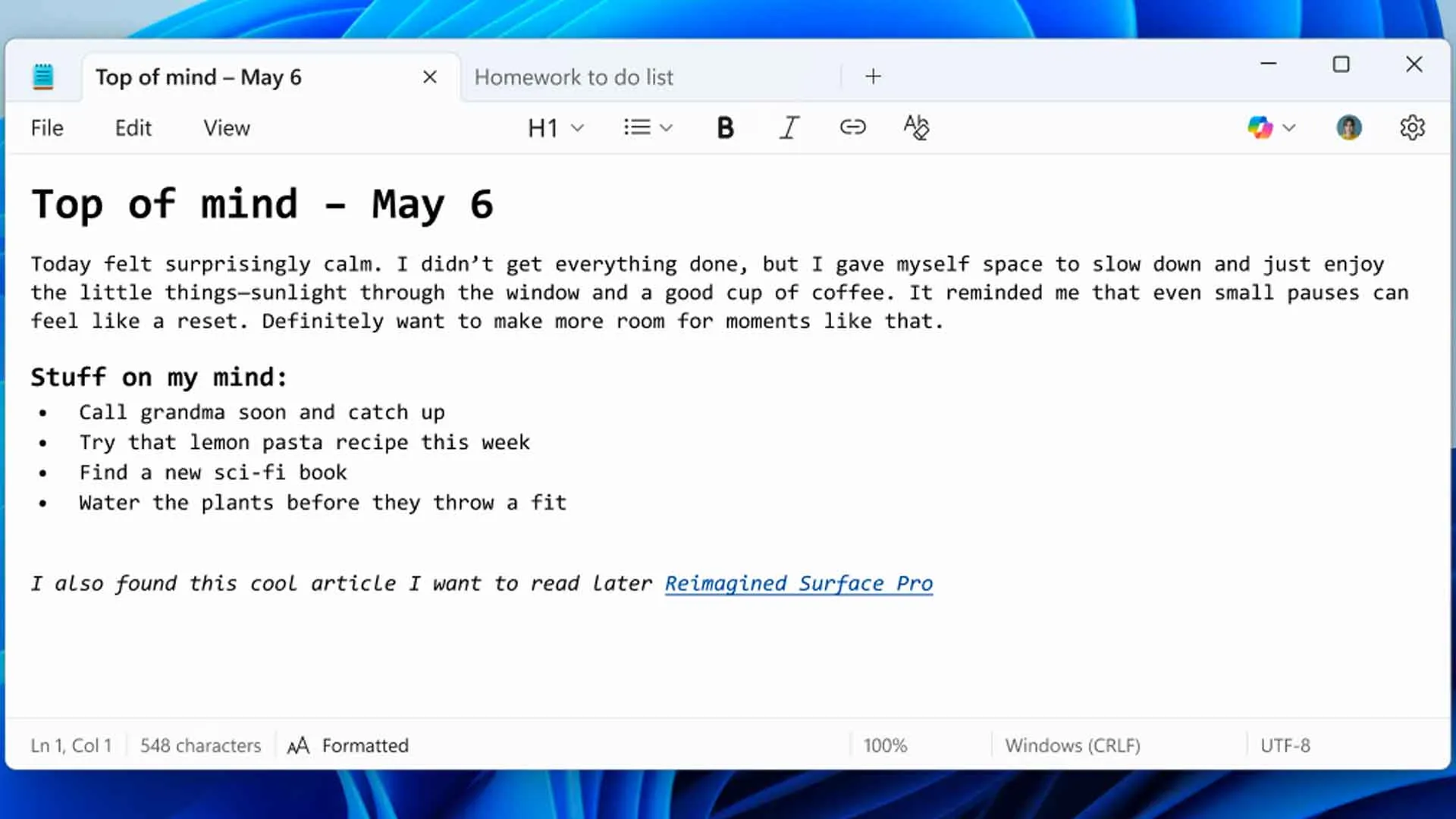 Illustration de l’article Bloc-notes de Windows 11 : le support du Markdown arrive