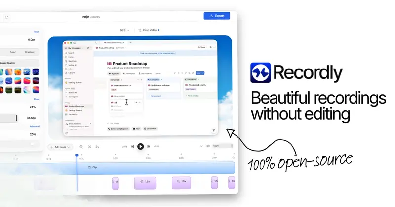 Illustration de Recordly - Open-source app for incredible screen recordings.