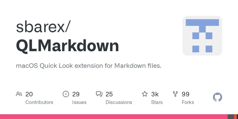 Illustration de sbarex/QLMarkdown: macOS Quick Look extension for Markdown files.