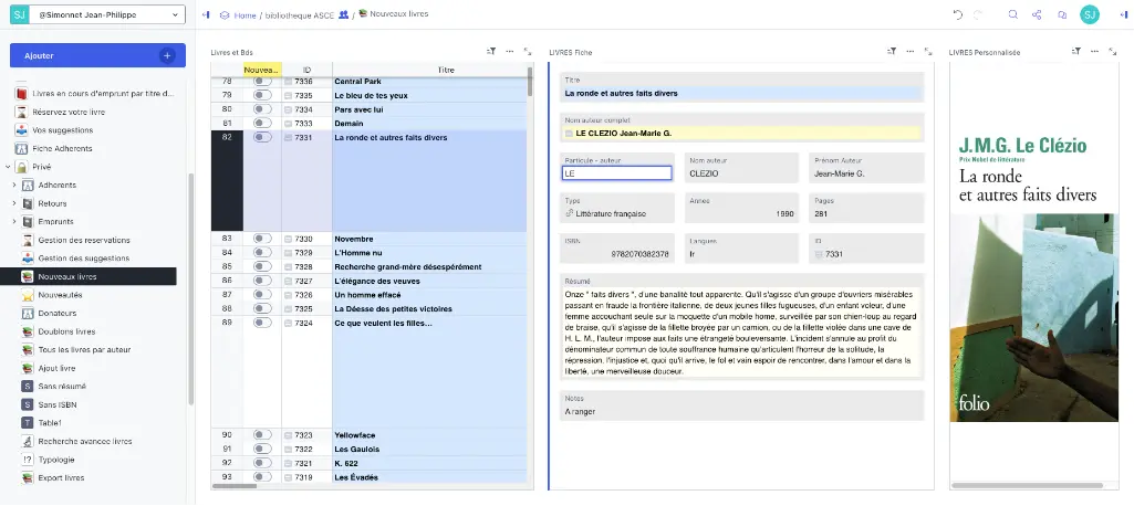 Vue sur grist de la fiche d’un livre