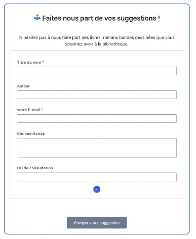 Capture d’écran du formulaire de suggestions