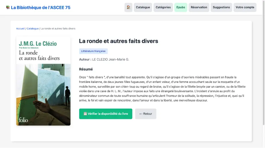 Capture d’ecran du site web public avec ses boutons de fonctionalités