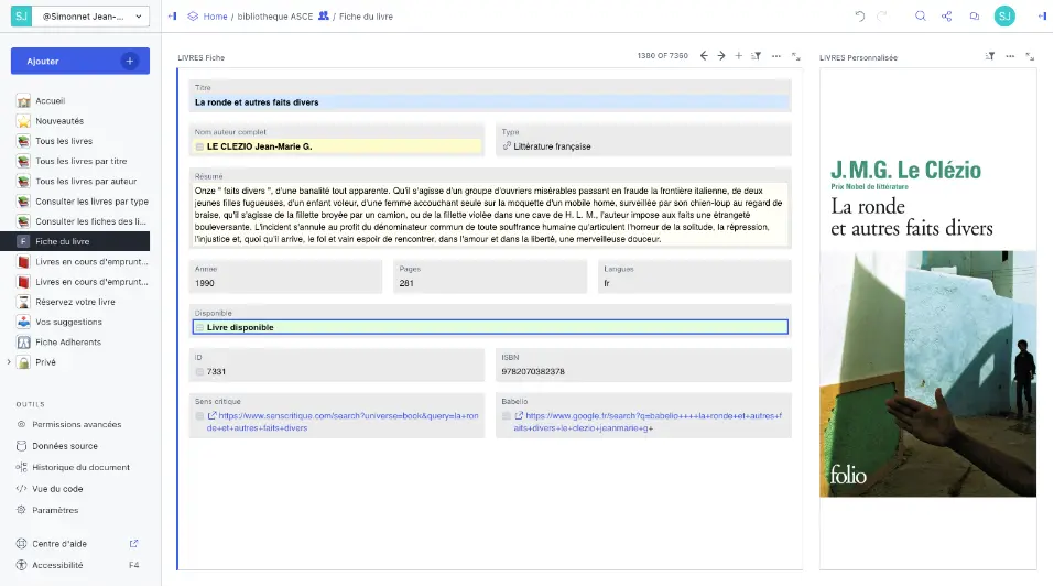 Capture d’ecran d’une fichue de livre qui permet de voir si le livre est disponible