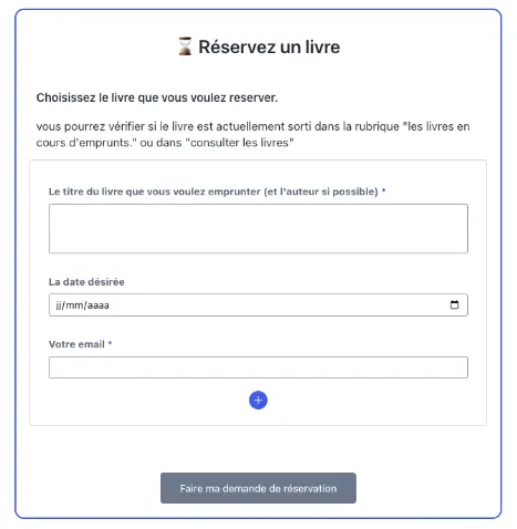 Capture d’écran du formulaire de réservation